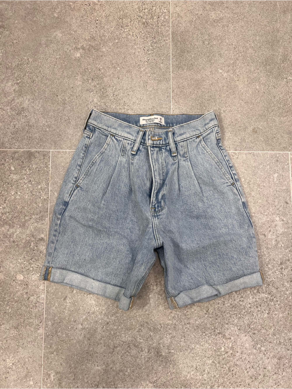 Abercrombie & Fitch Light Blue High-Rise Boyfriend Denim Shorts